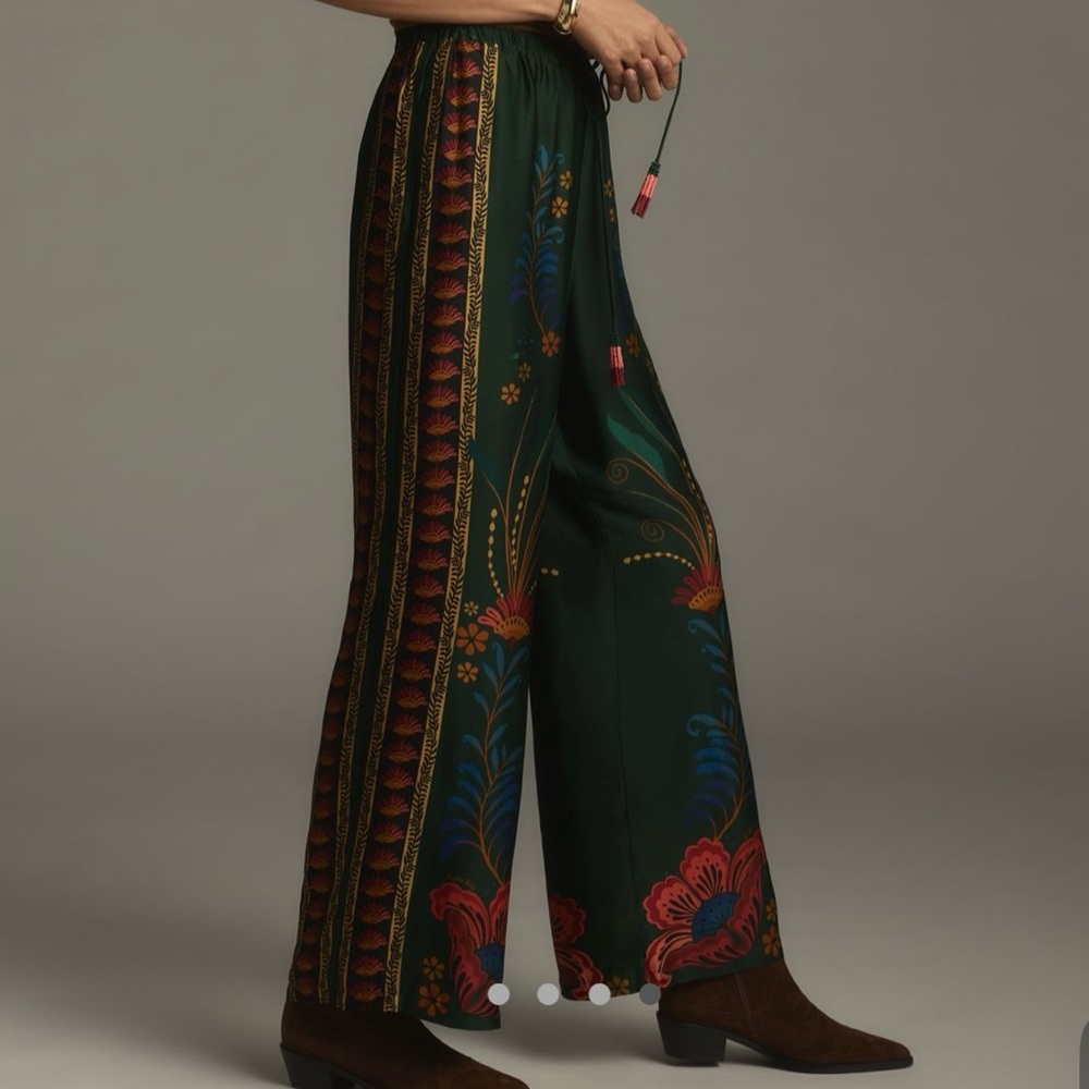 FARM Rio x Anthropologie Multicolor Satin Drawstring Wide-Leg Pants